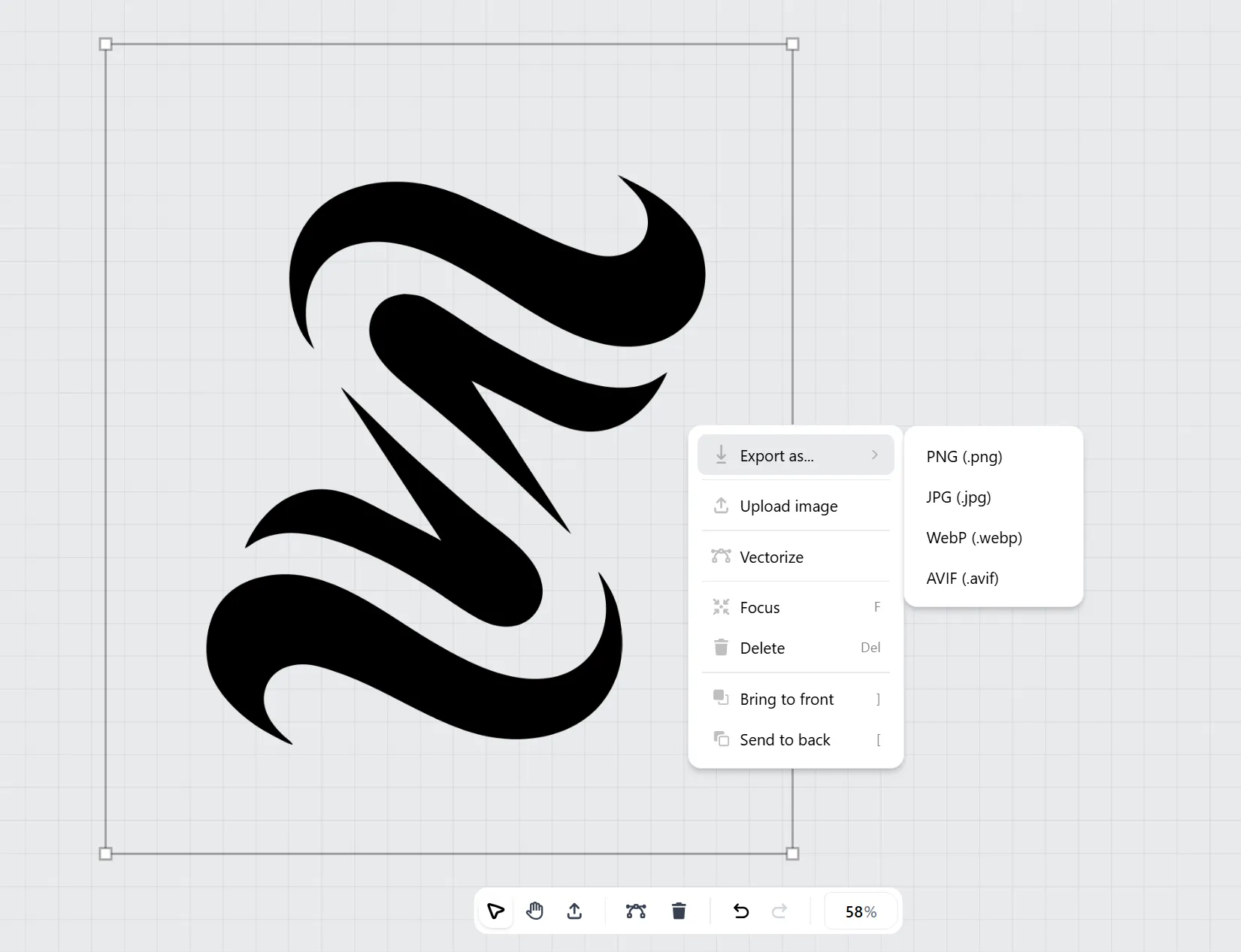 Interface of SVGen converting and featuring canvas and layers