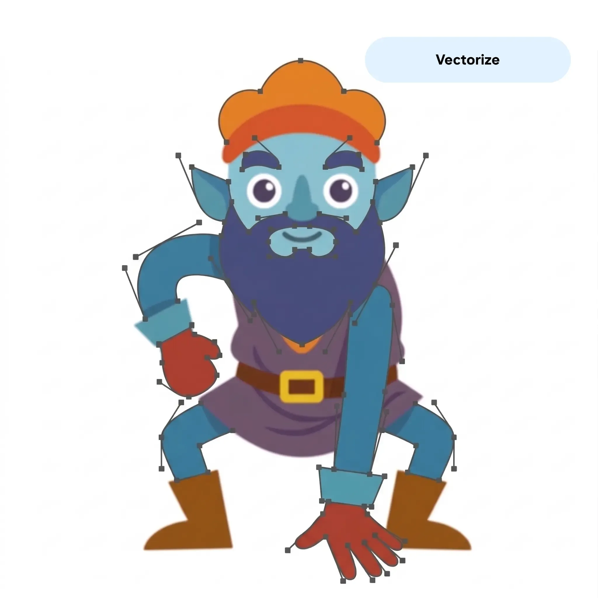 Shows the vectorization process in SVGen's image converter interface, converting a raster image (PNG/JPG) into a scalable SVG format
