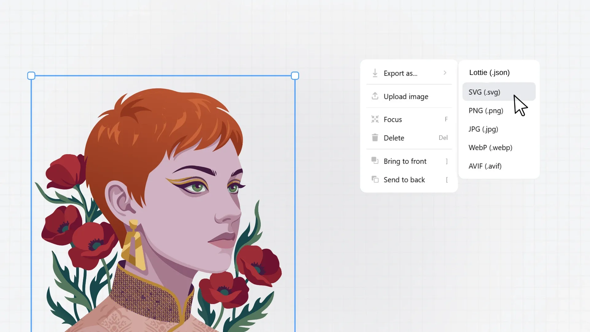 Interface of SVGen converting WebP to SVG featuring canvas and layers
